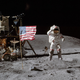 Young salutes the American flag on the Moon during Apollo 16 mission in a photo taken by astronaut Charles Duke Jr. on April 21, 1972 (NASA)
